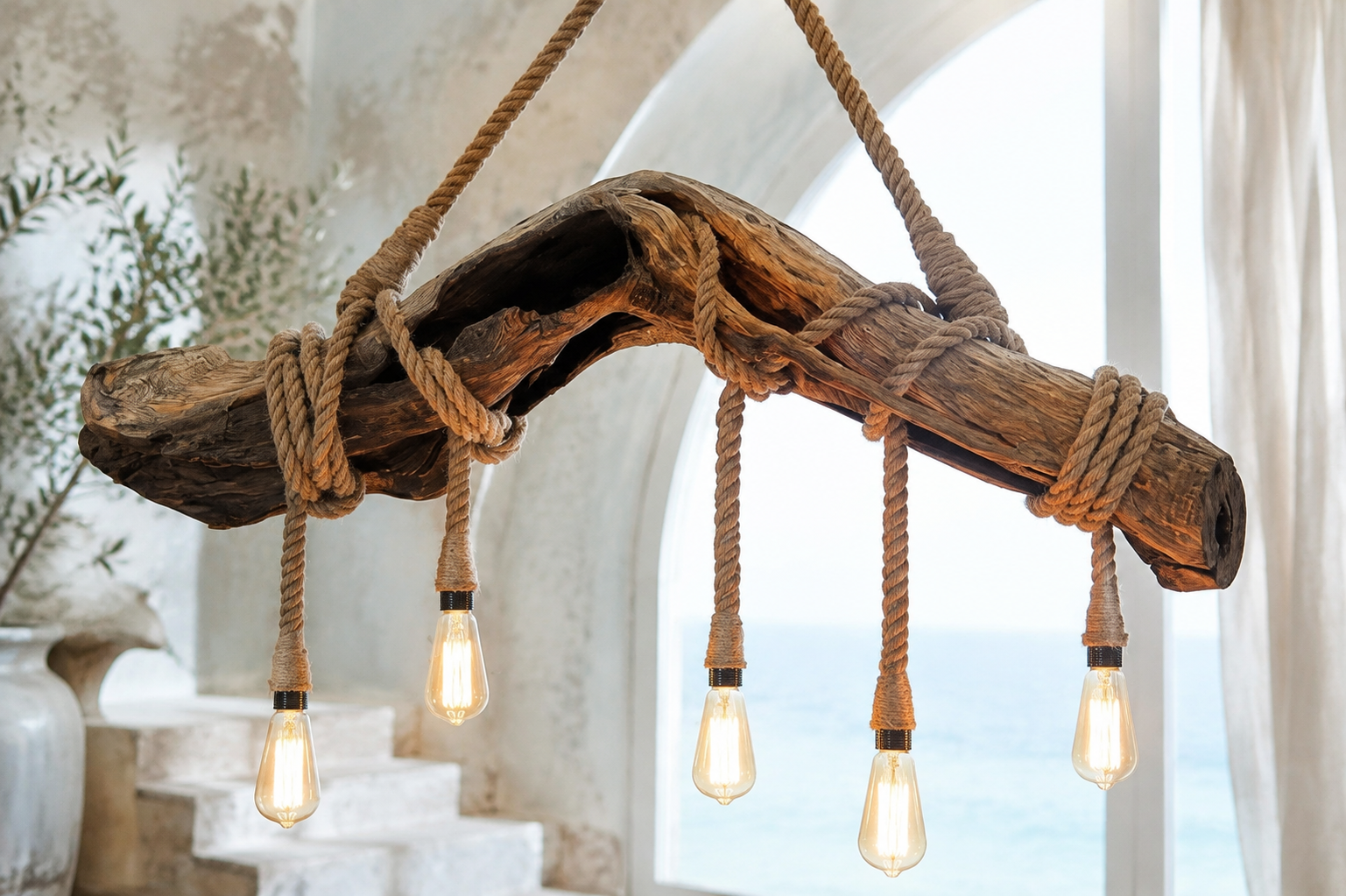 Ropework detail — hand-wrapped rigging conceals the wiring and structural support.