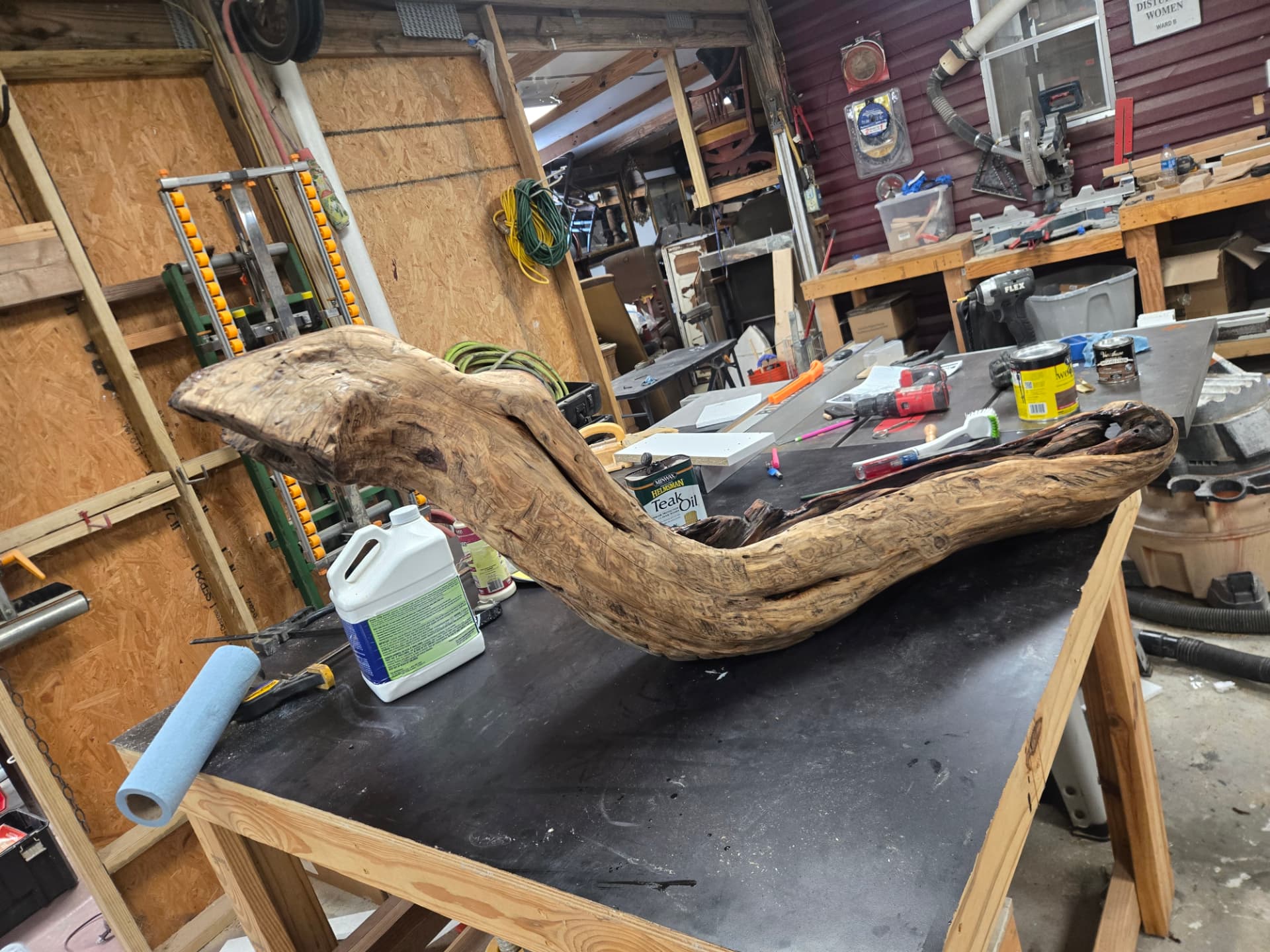 During — the driftwood after careful cleaning and sanding.