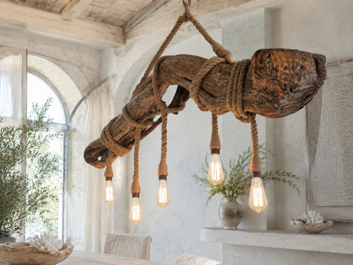 Reverse angle — the sculptural grain and concealed suspension from behind.