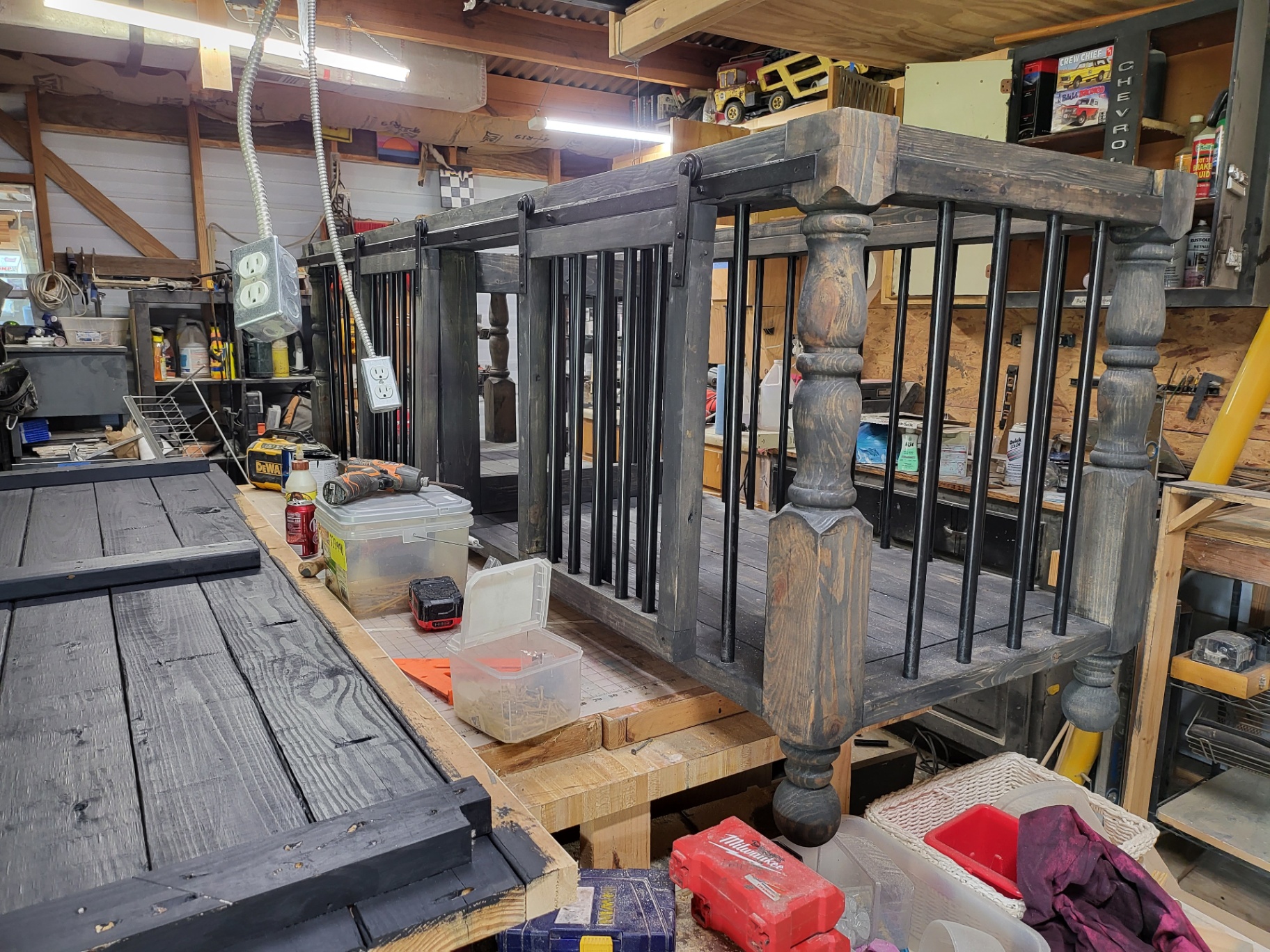 Mid-finish — the weathered patina taking shape.