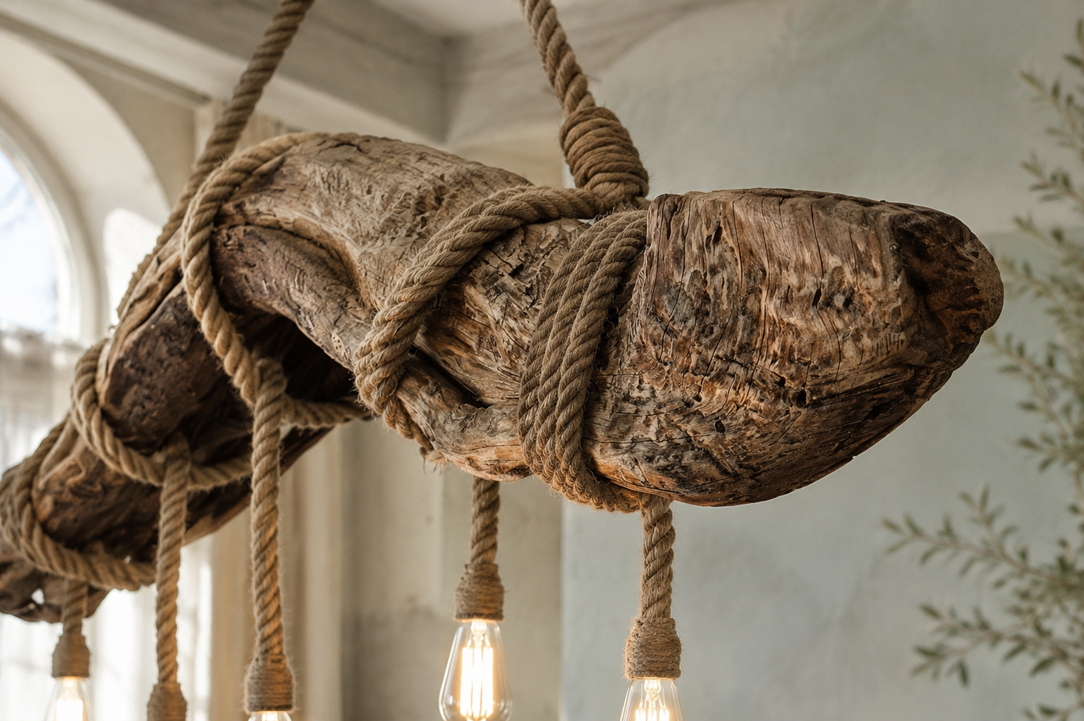 Driftwood detail — weathered grain, fractured edges, and preserved natural character.